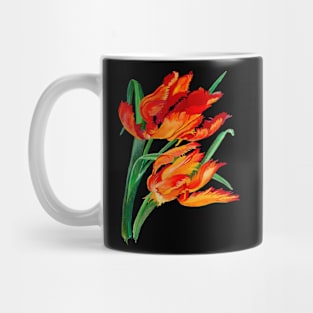 Bright Red Flamboyant Parrot Tulips Botanical Art Vector Mug